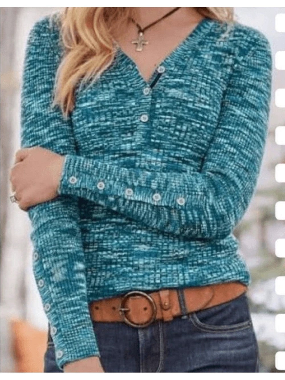 Sundance Blue Create Beauty Henley V-neck Ribbed Thermal women’s size Small